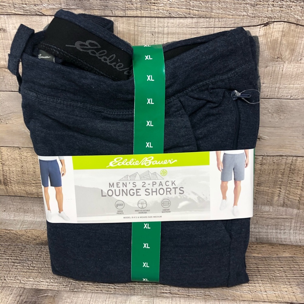 Eddie Bauer Men's 2-Pack Lounge Shorts, Navy/ Grey Size XL